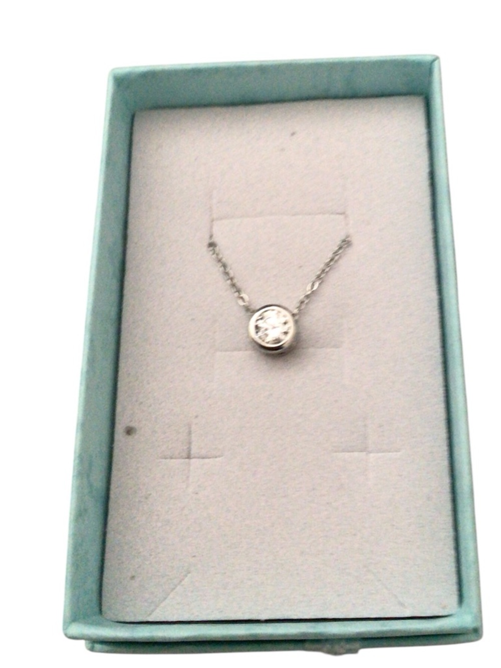 Silver Cubic Zirconia Bezel Necklace - White